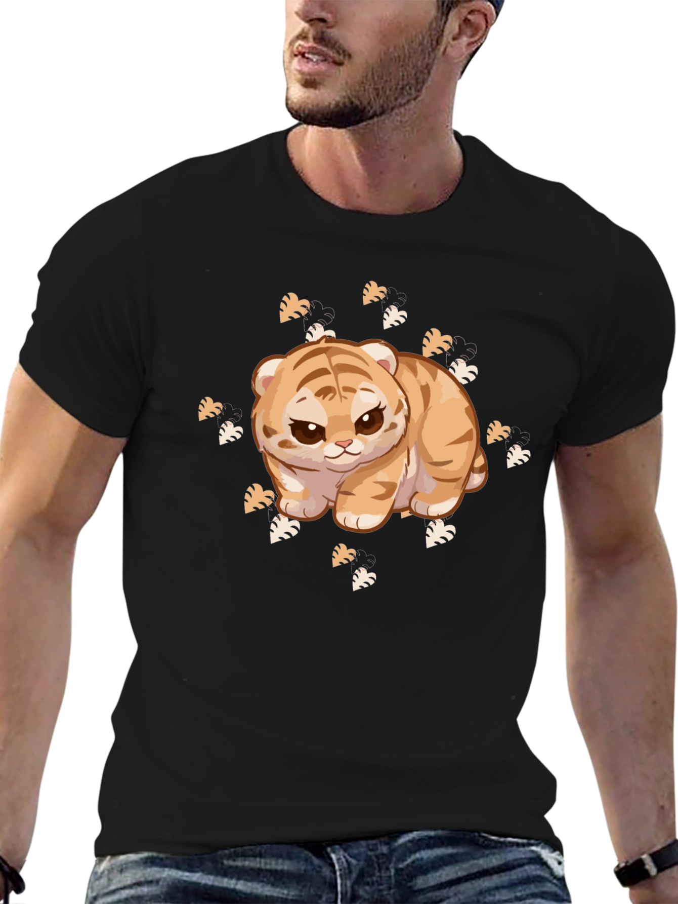 Cute Tiger Cub Graphic Print Black T-Shirt