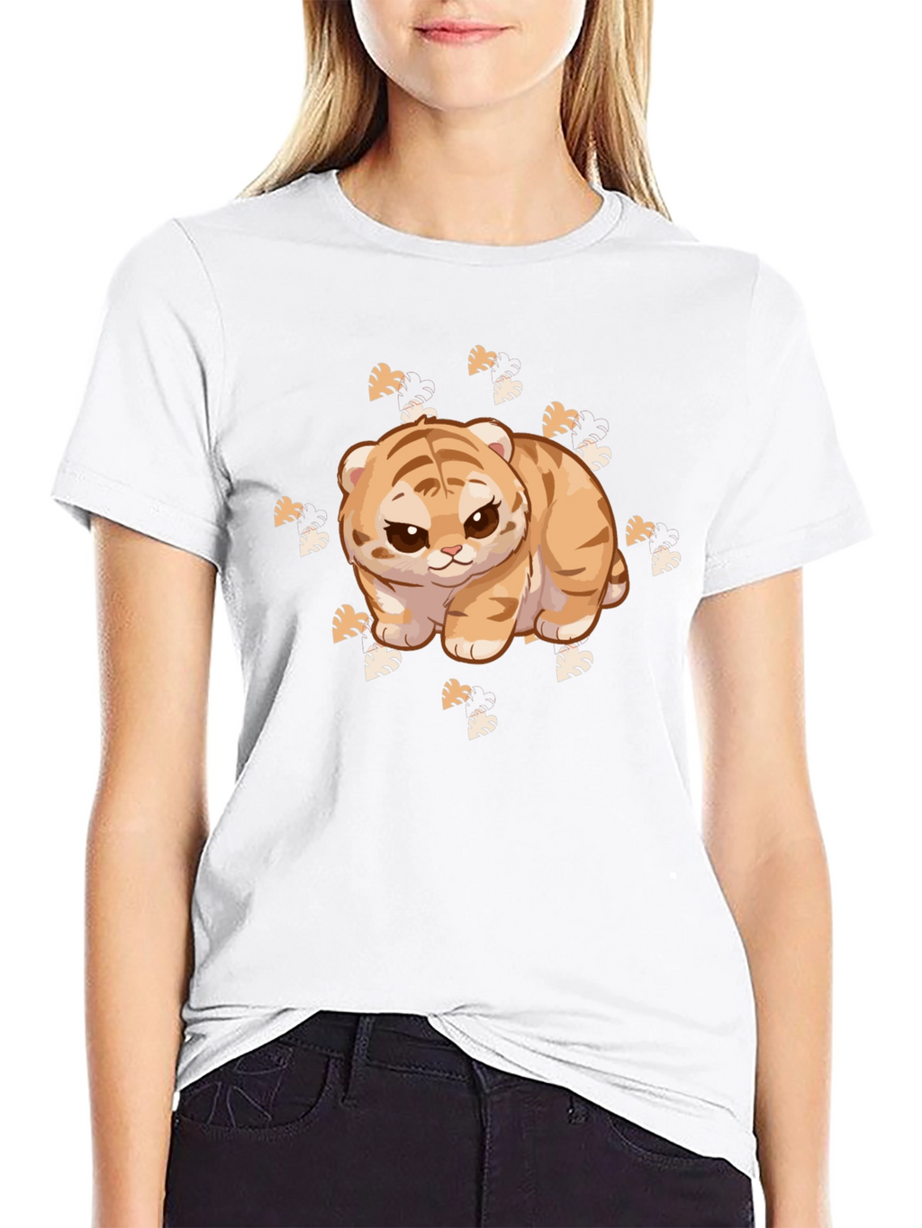 Cute Tiger Cub Graphic Print Black T-Shirt