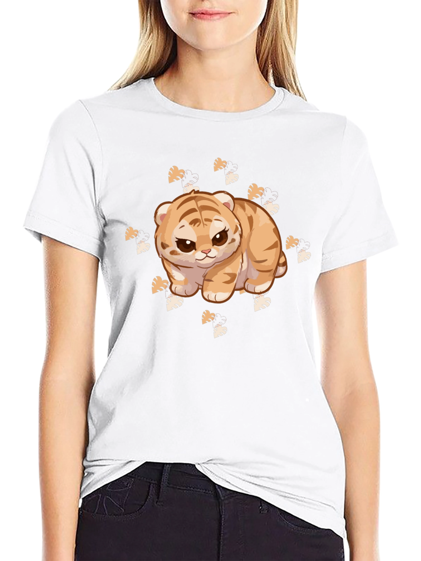 Cute Tiger Cub Graphic Print Black T-Shirt