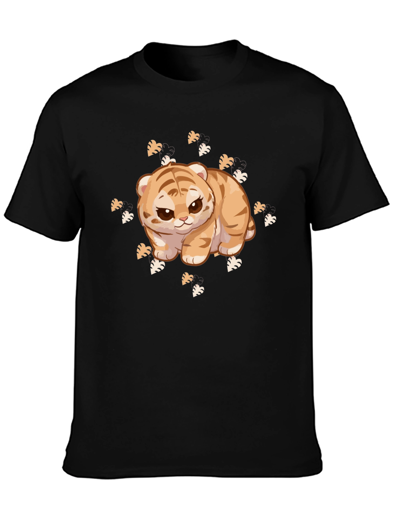 Cute Tiger Cub Graphic Print Black T-Shirt