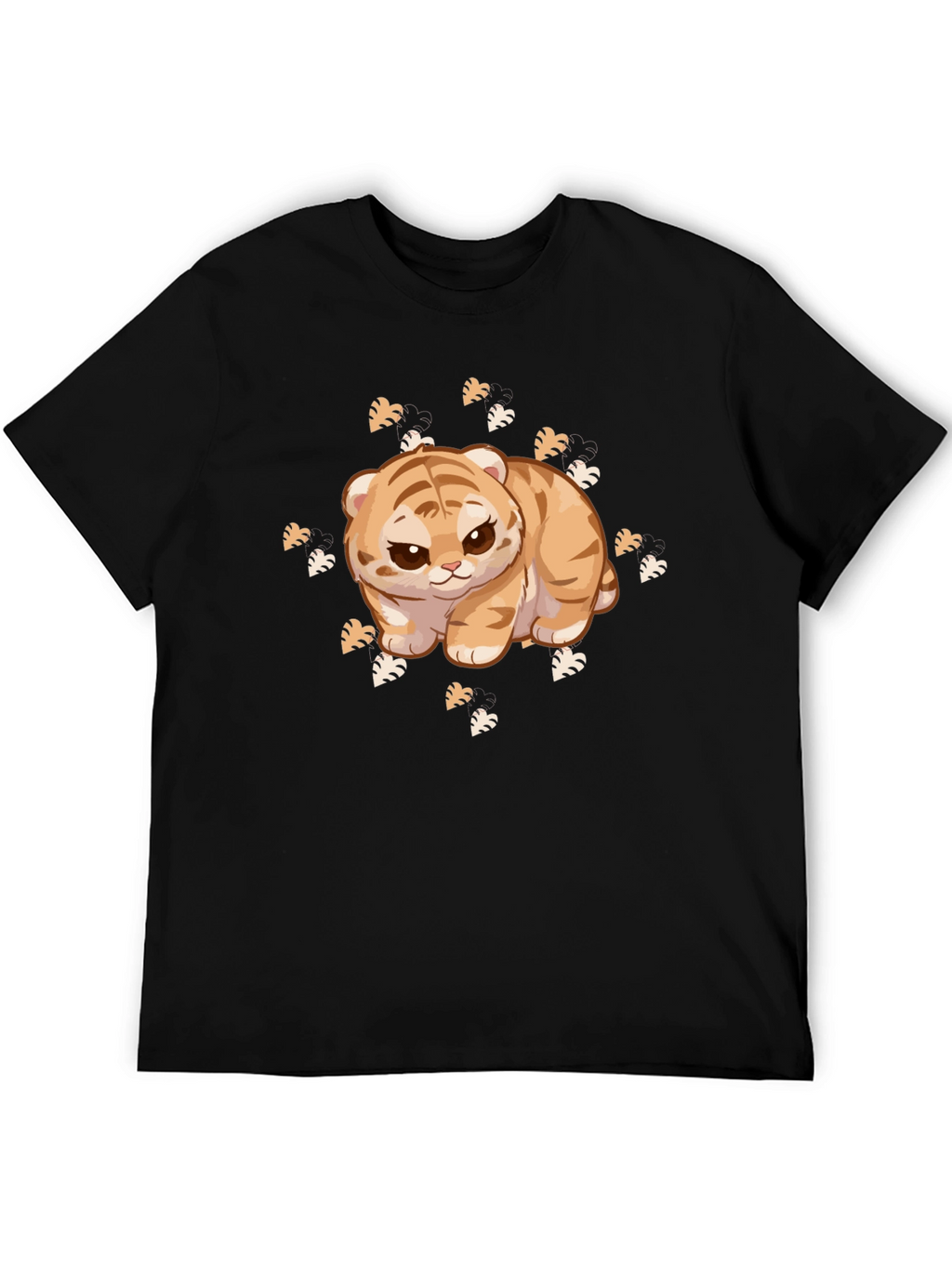 Cute Tiger Cub Graphic Print Black T-Shirt