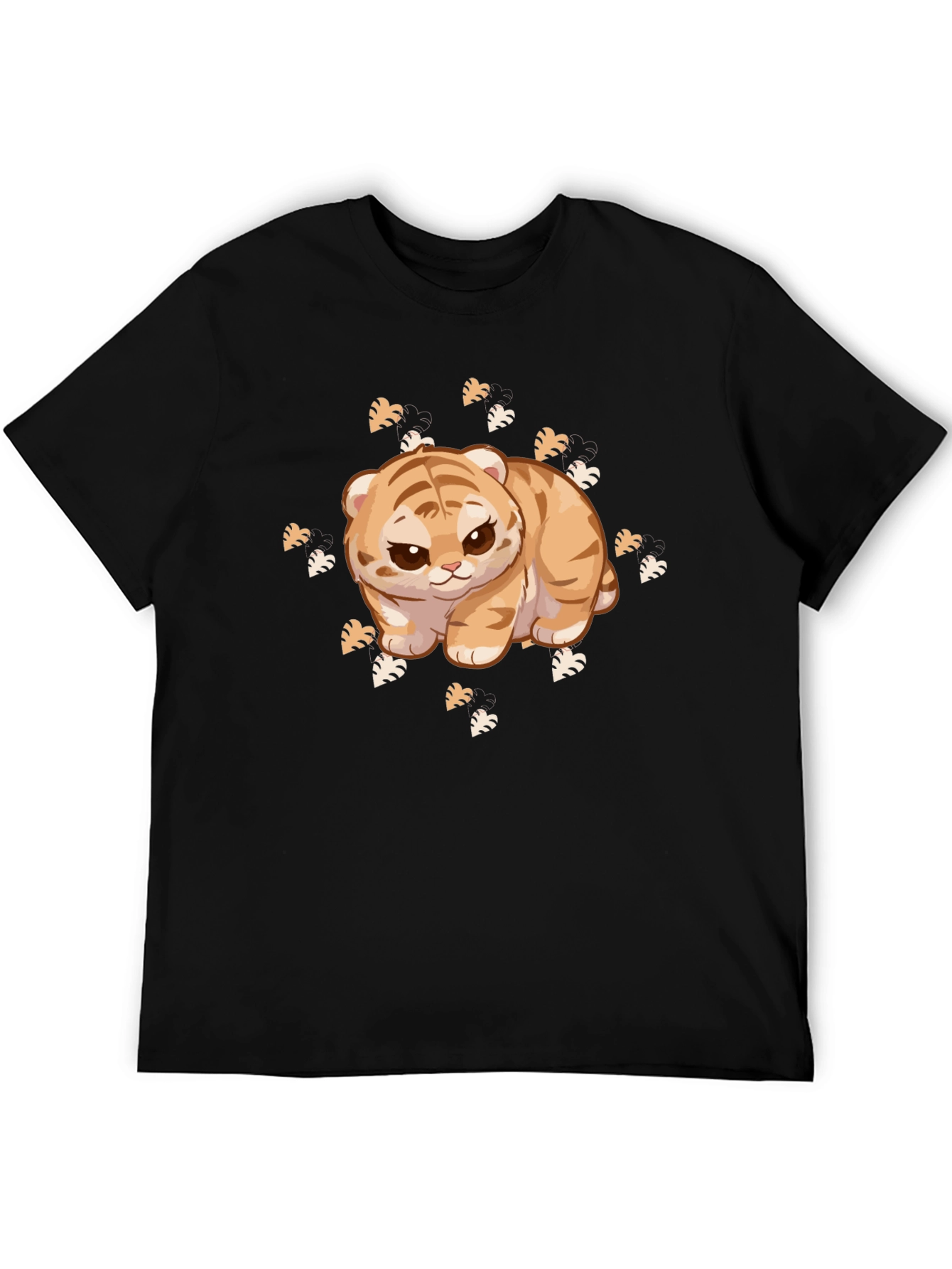 Cute Tiger Cub Graphic Print Black T-Shirt