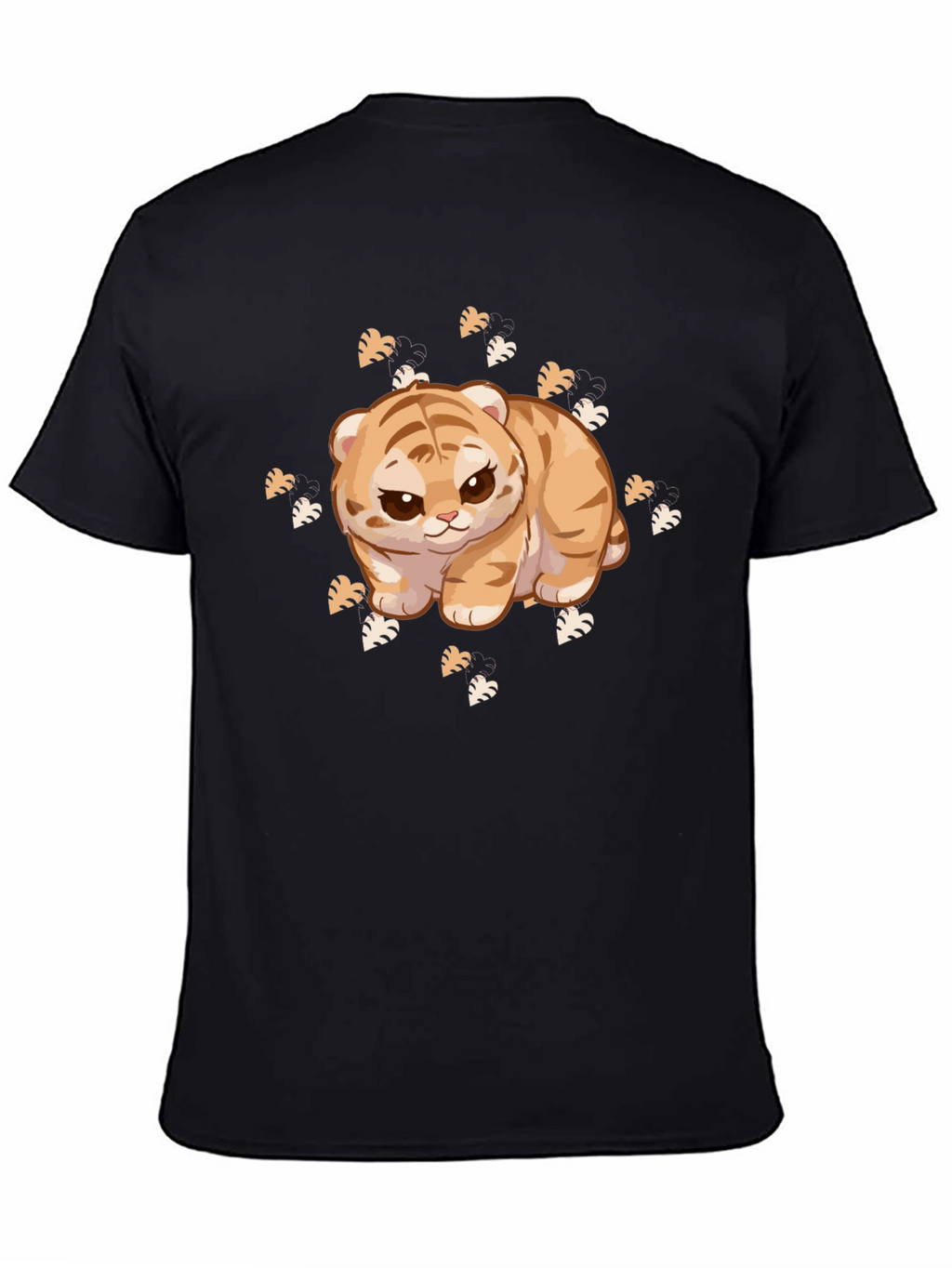 Cute Tiger Cub Graphic Print Black T-Shirt