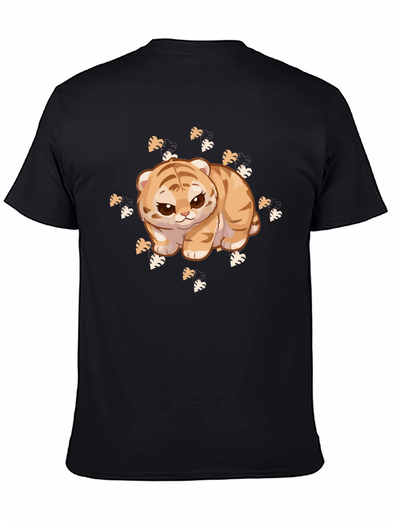 Cute Tiger Cub Graphic Print Black T-Shirt