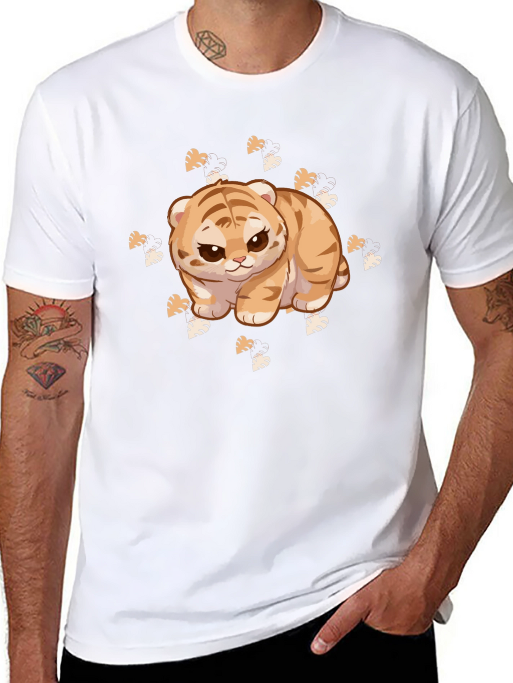 Cute Tiger Cub Graphic Print Black T-Shirt