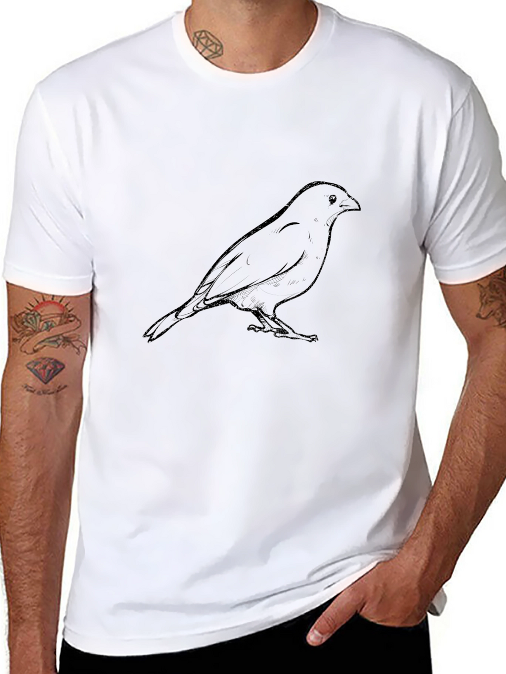 Mens Black T-Shirt with Bird Graphic