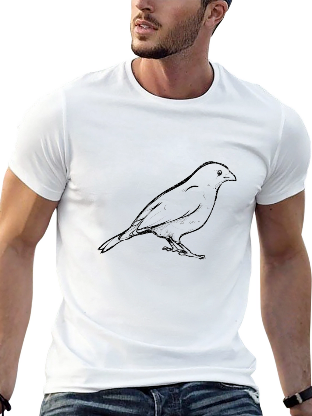 Mens Black T-Shirt with Bird Graphic