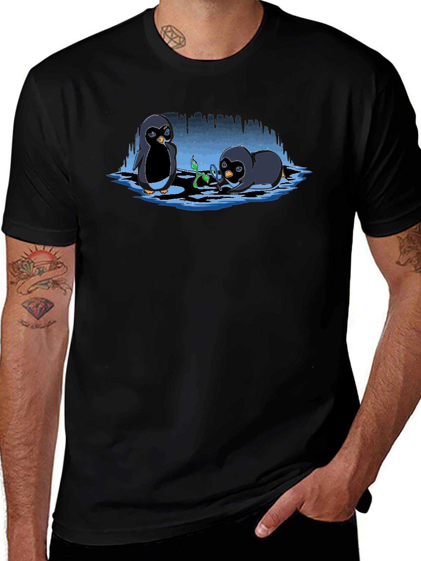 Penguin Plant T-Shirt - Cute Cartoon Design