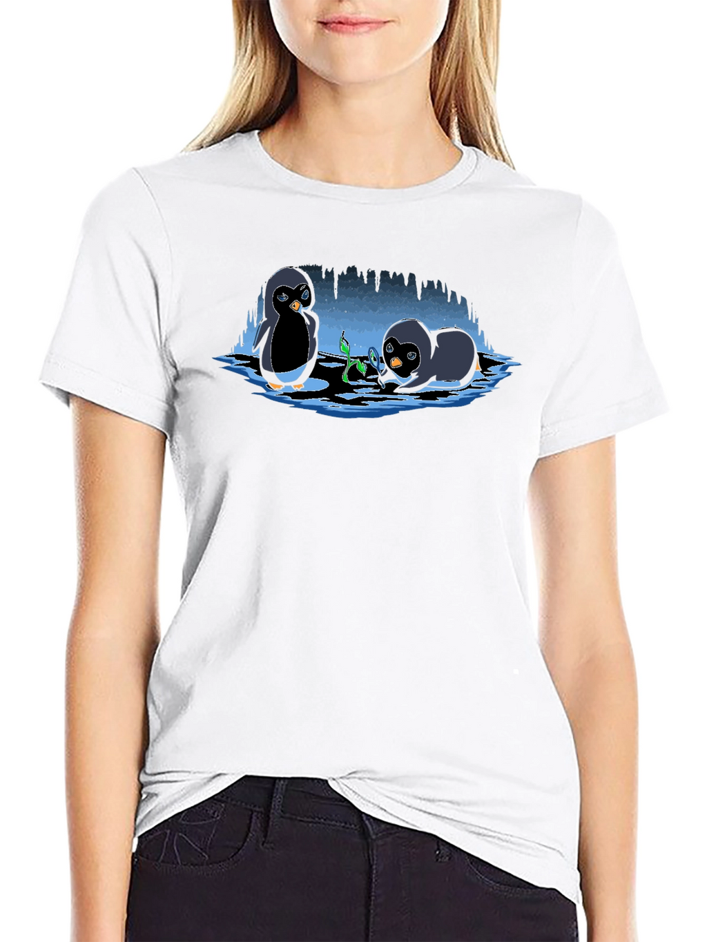 Penguin Plant T-Shirt - Cute Cartoon Design