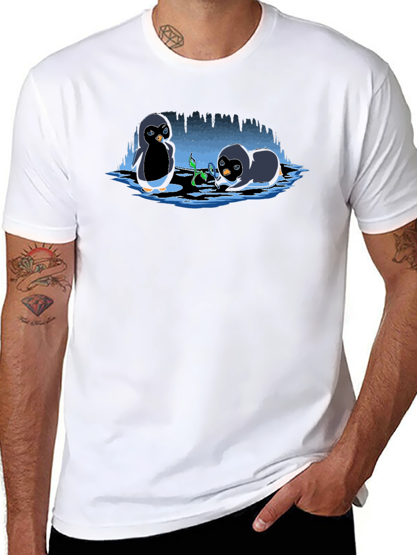 Penguin Plant T-Shirt - Cute Cartoon Design