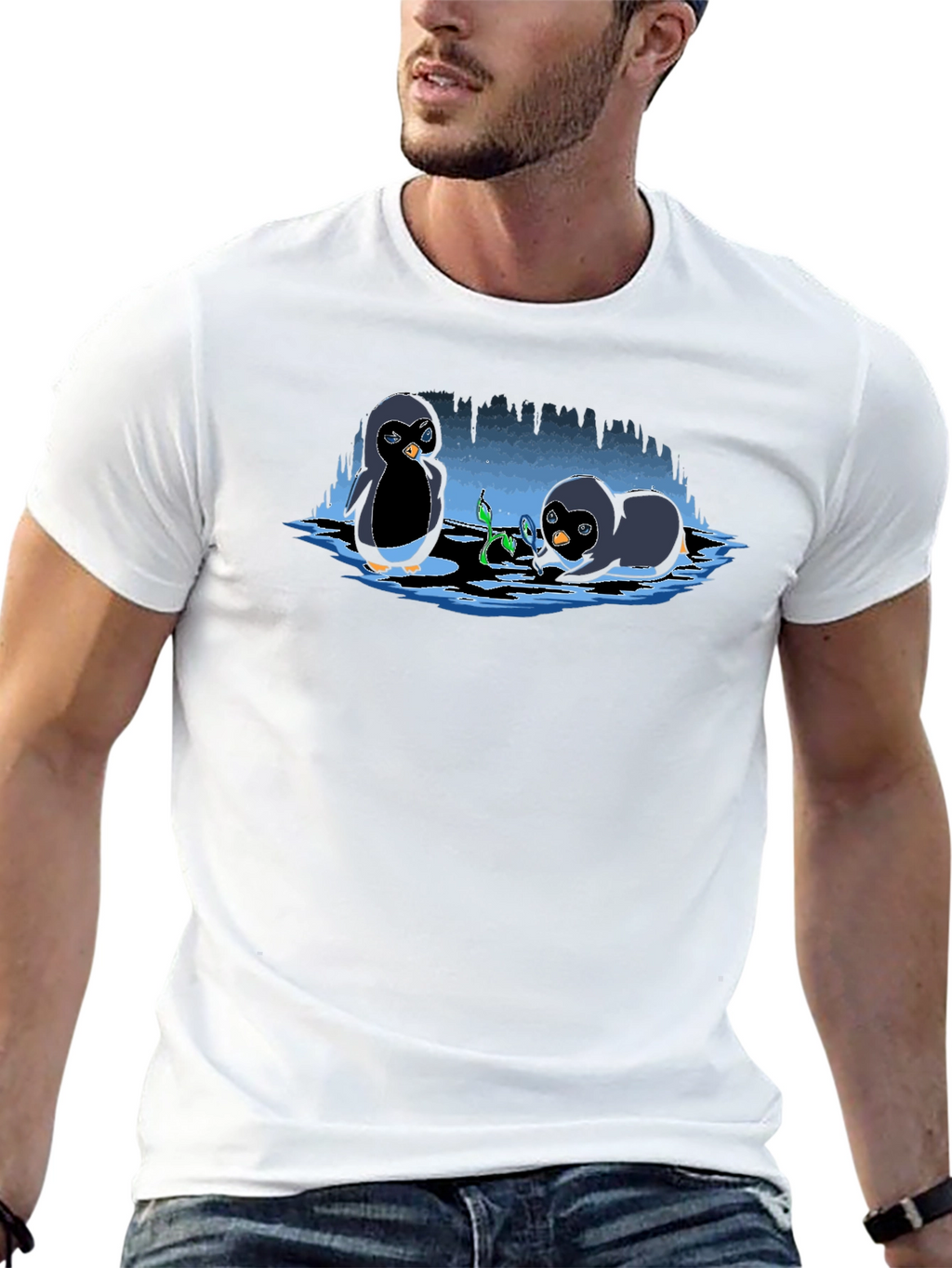 Penguin Plant T-Shirt - Cute Cartoon Design
