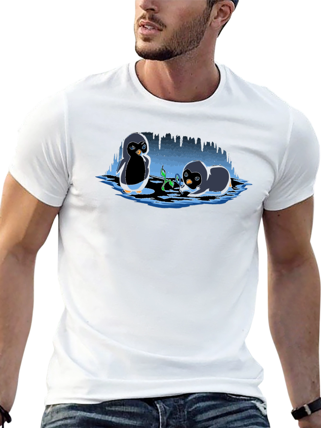 Penguin Plant T-Shirt - Cute Cartoon Design