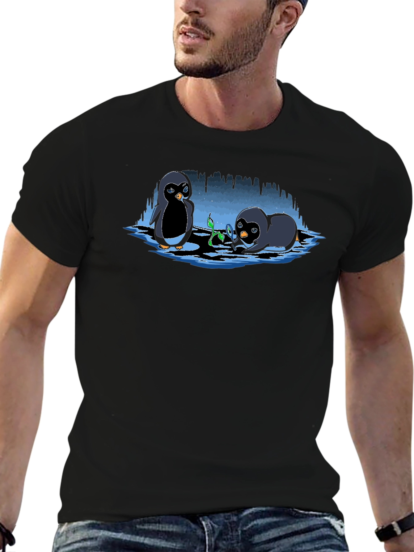 Penguin Plant T-Shirt - Cute Cartoon Design