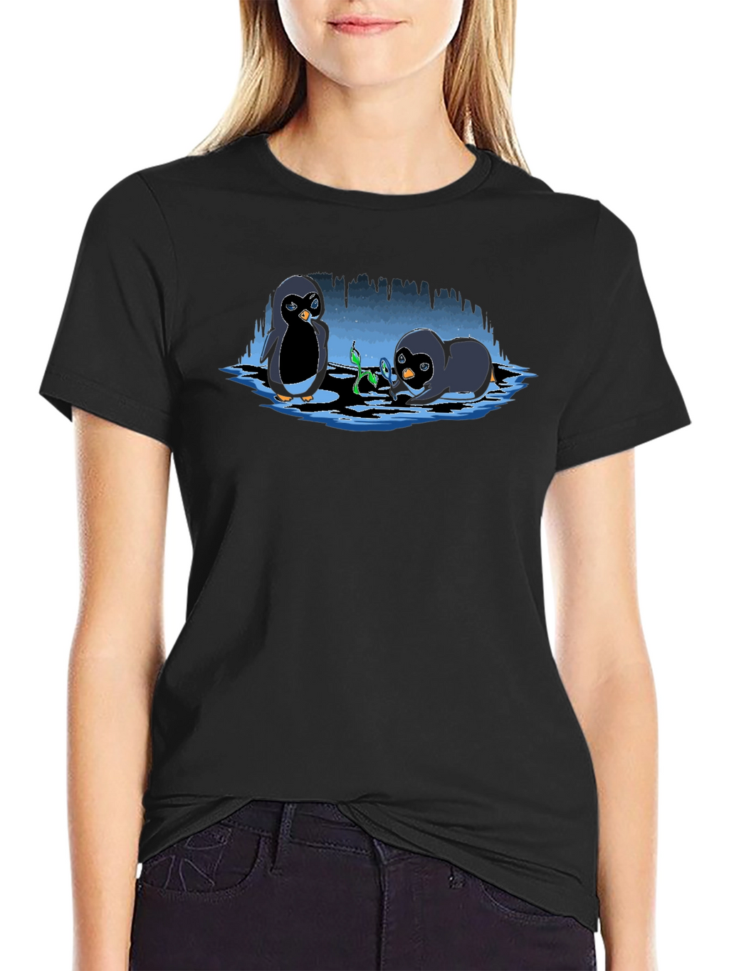 Penguin Plant T-Shirt - Cute Cartoon Design
