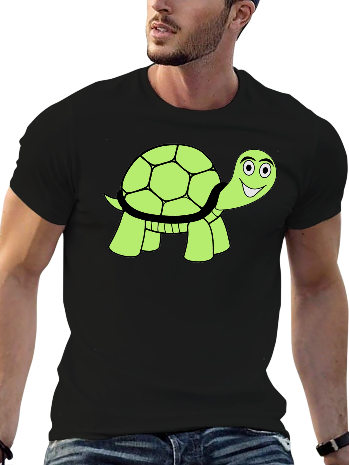 Cute Turtle Graphic T-Shirt - Black Cotton Tee