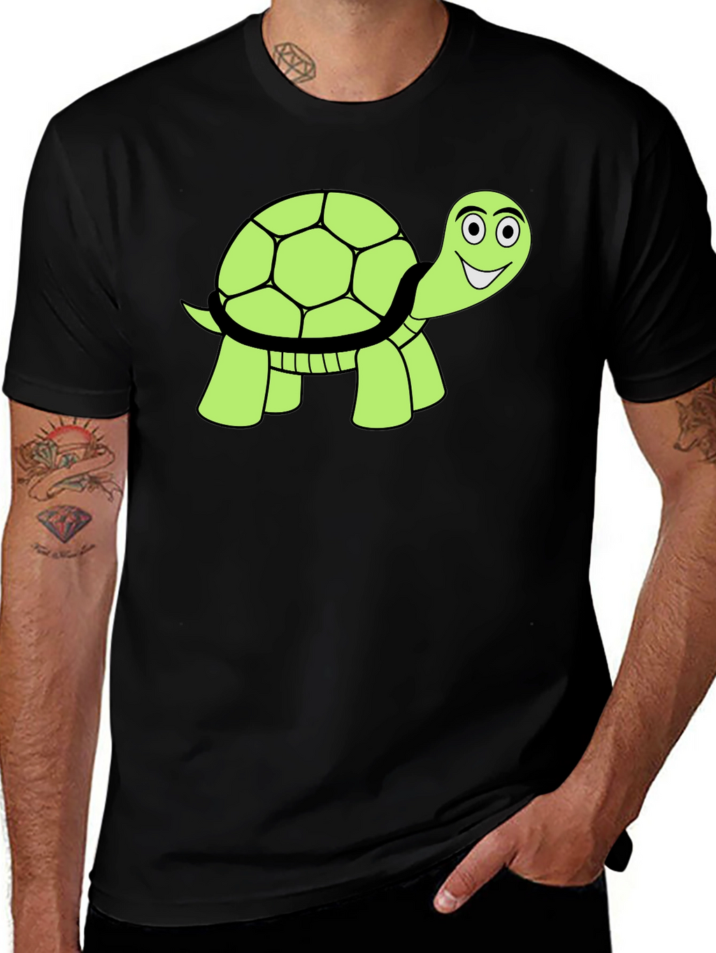 Cute Turtle Graphic T-Shirt - Black Cotton Tee