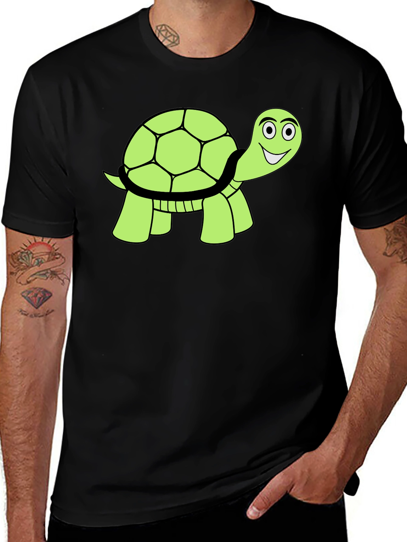 Cute Turtle Graphic T-Shirt - Black Cotton Tee