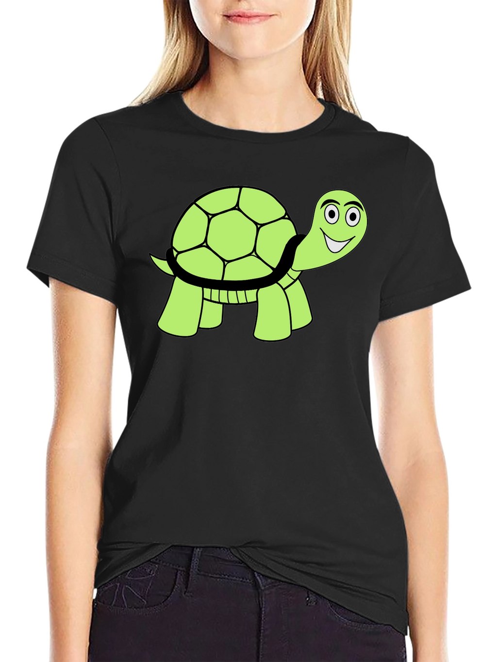 Cute Turtle Graphic T-Shirt - Black Cotton Tee