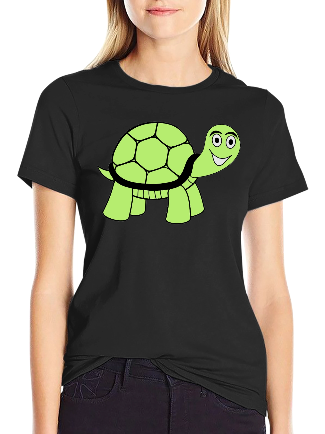 Cute Turtle Graphic T-Shirt - Black Cotton Tee