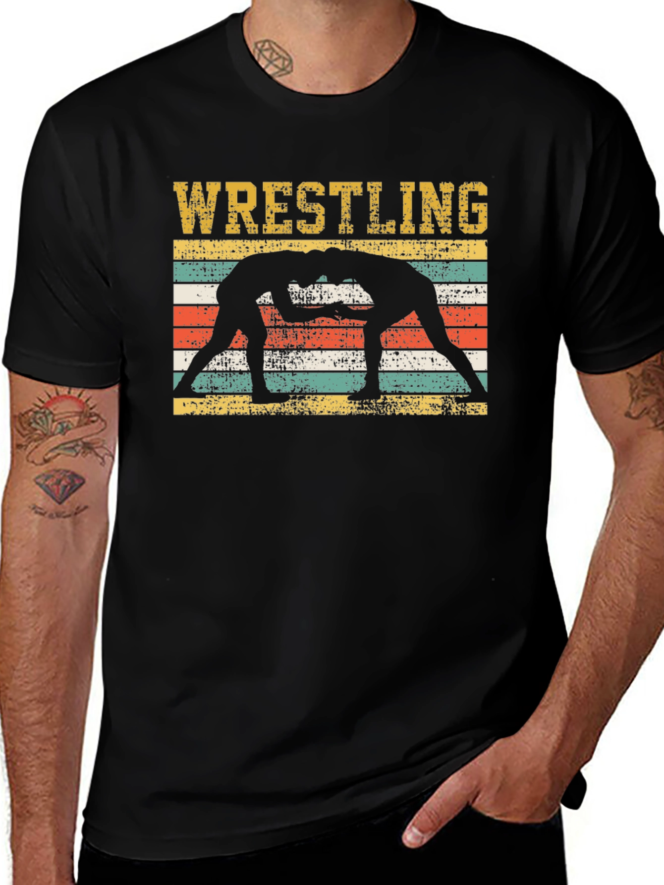 Wrestling Silhouette Graphic Tee - Vintage Style