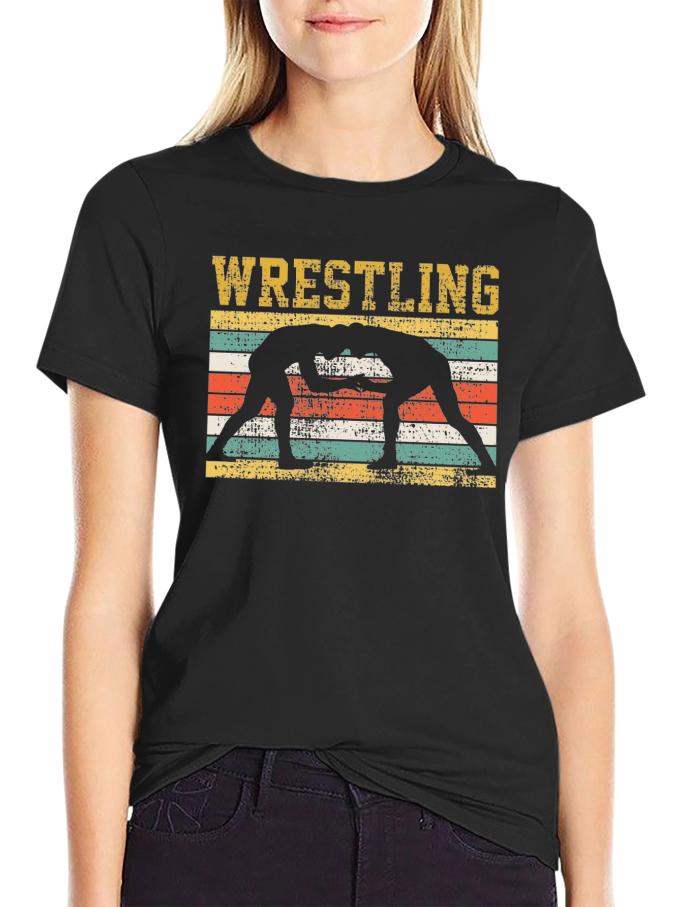 Wrestling Silhouette Graphic Tee - Vintage Style