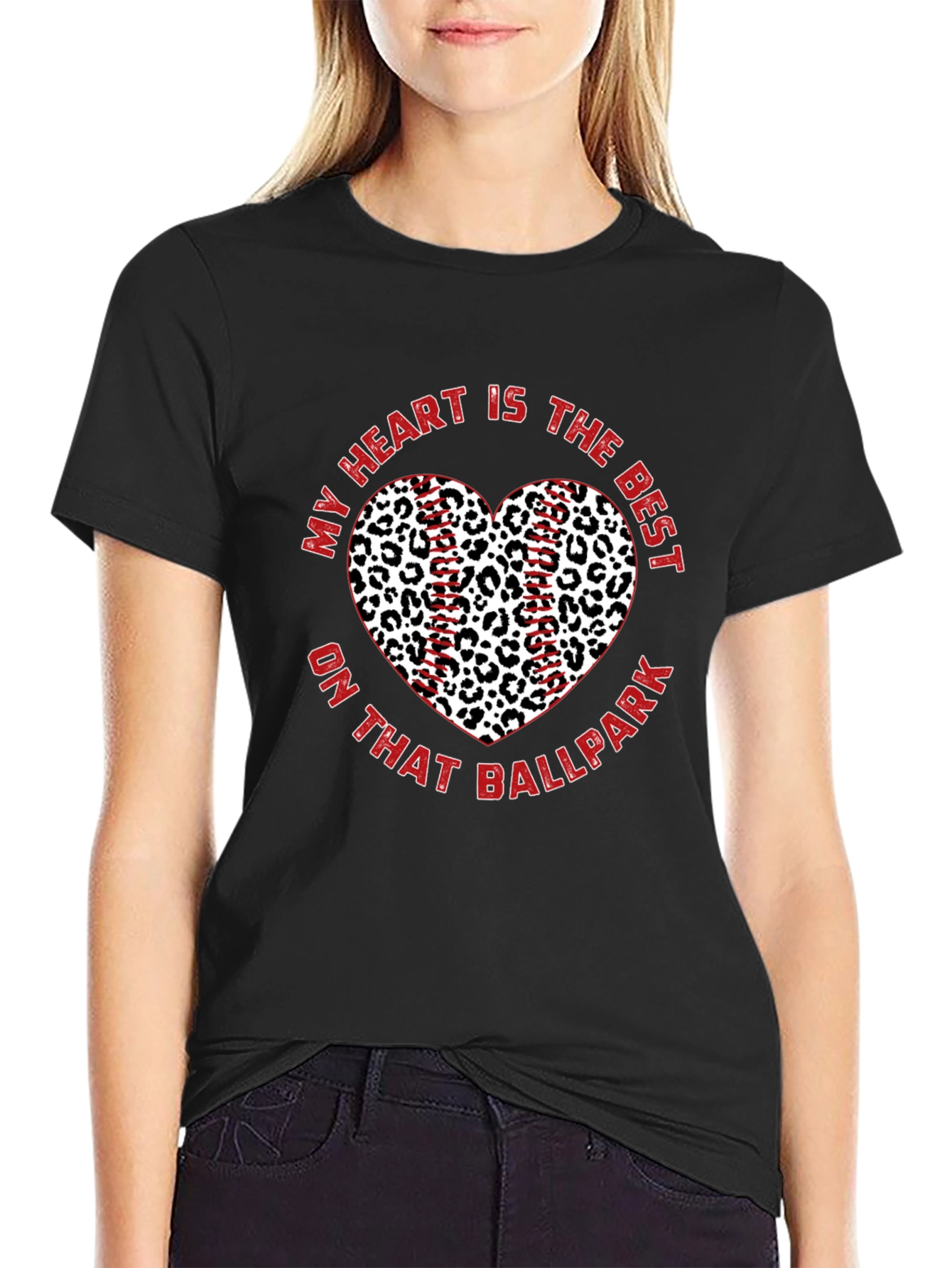 Baseball Leopard Heart T-Shirt
