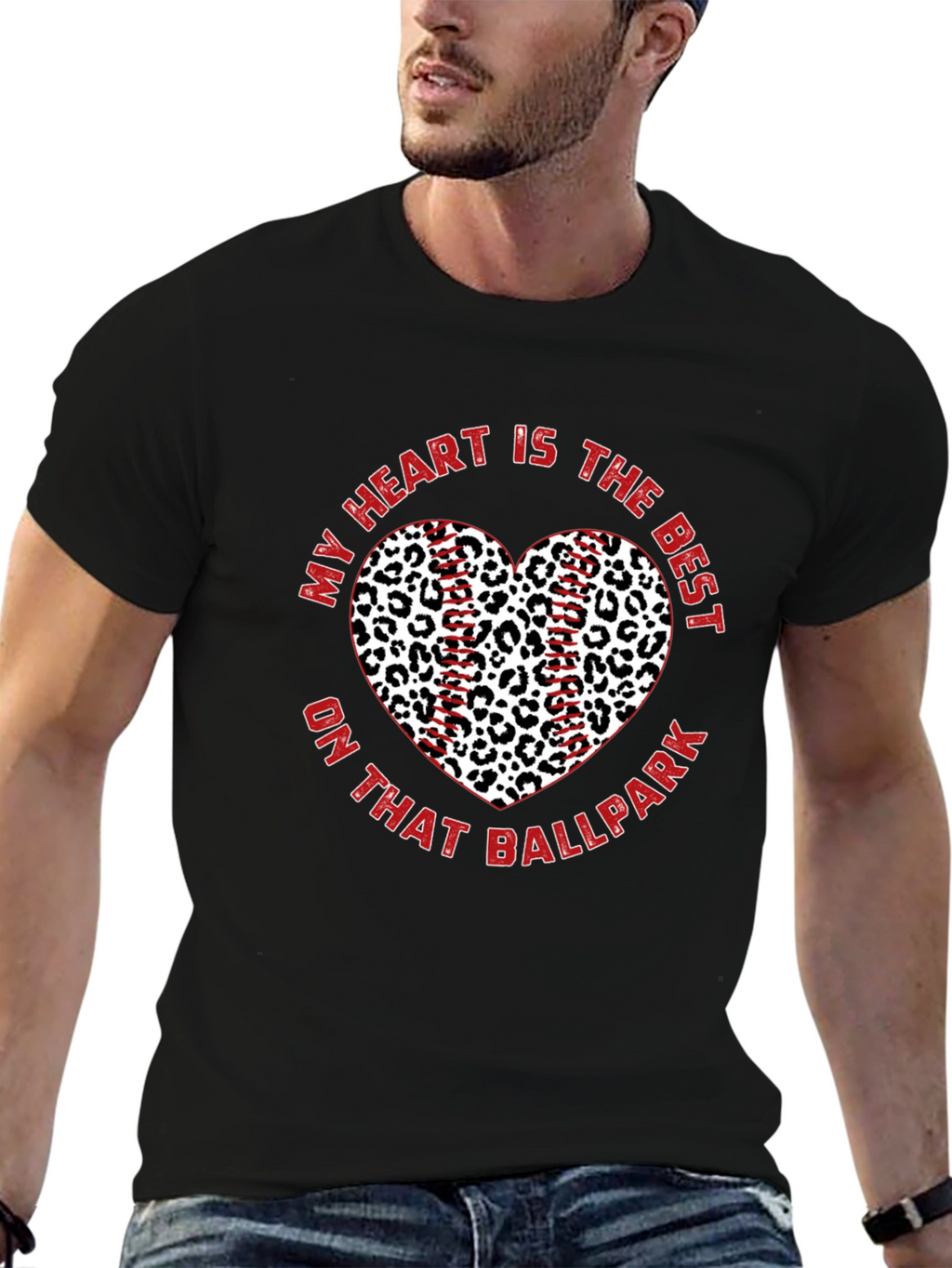 Baseball Leopard Heart T-Shirt