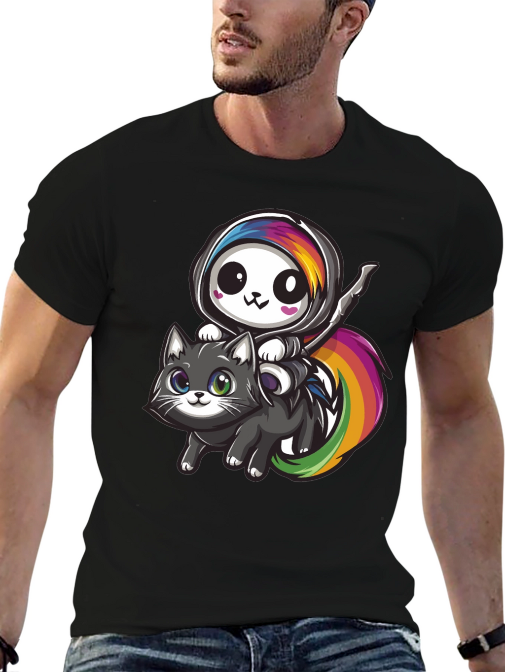 Kawaii Grim Reaper Riding Cat T-Shirt