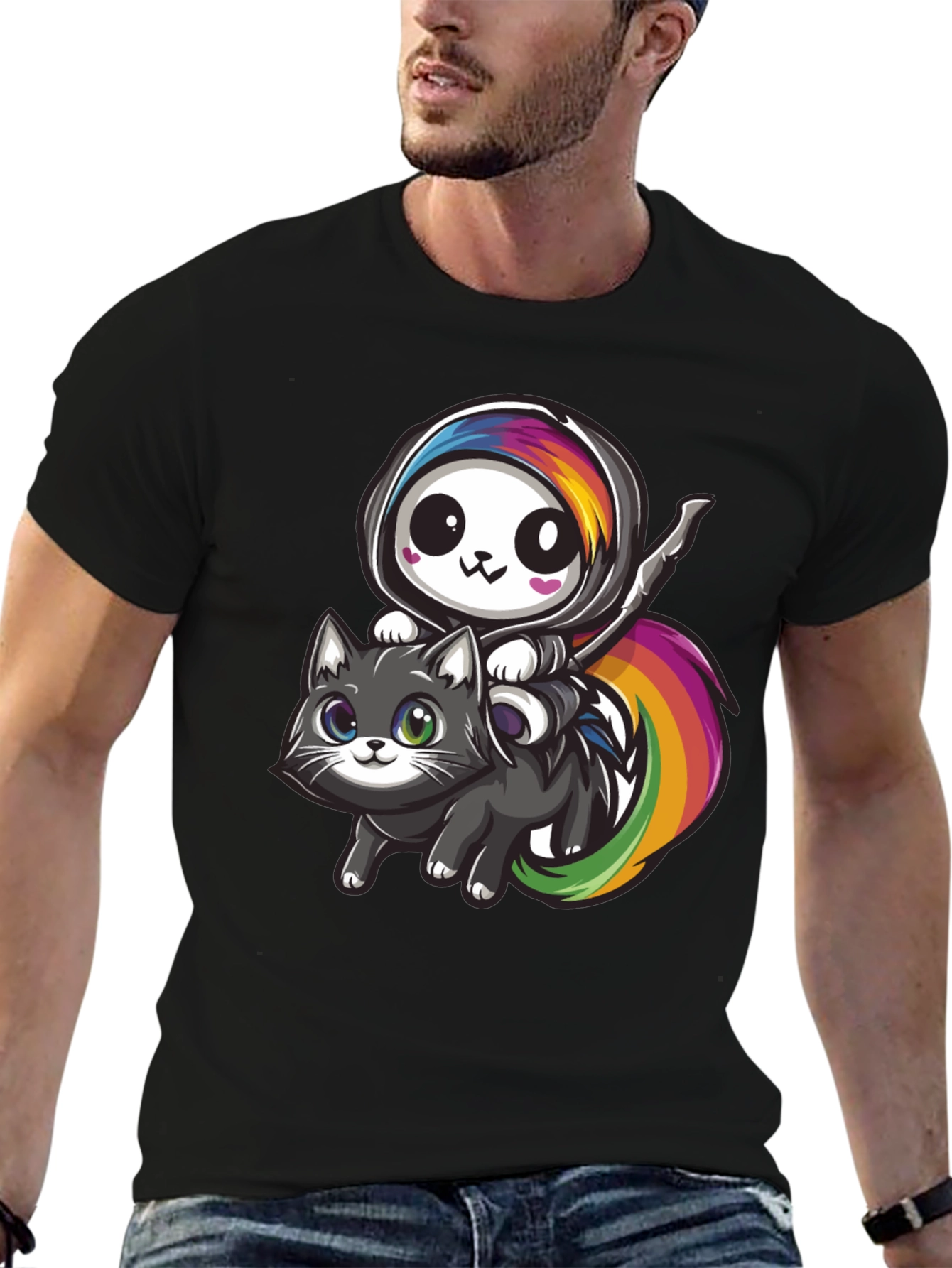 Kawaii Grim Reaper Riding Cat T-Shirt