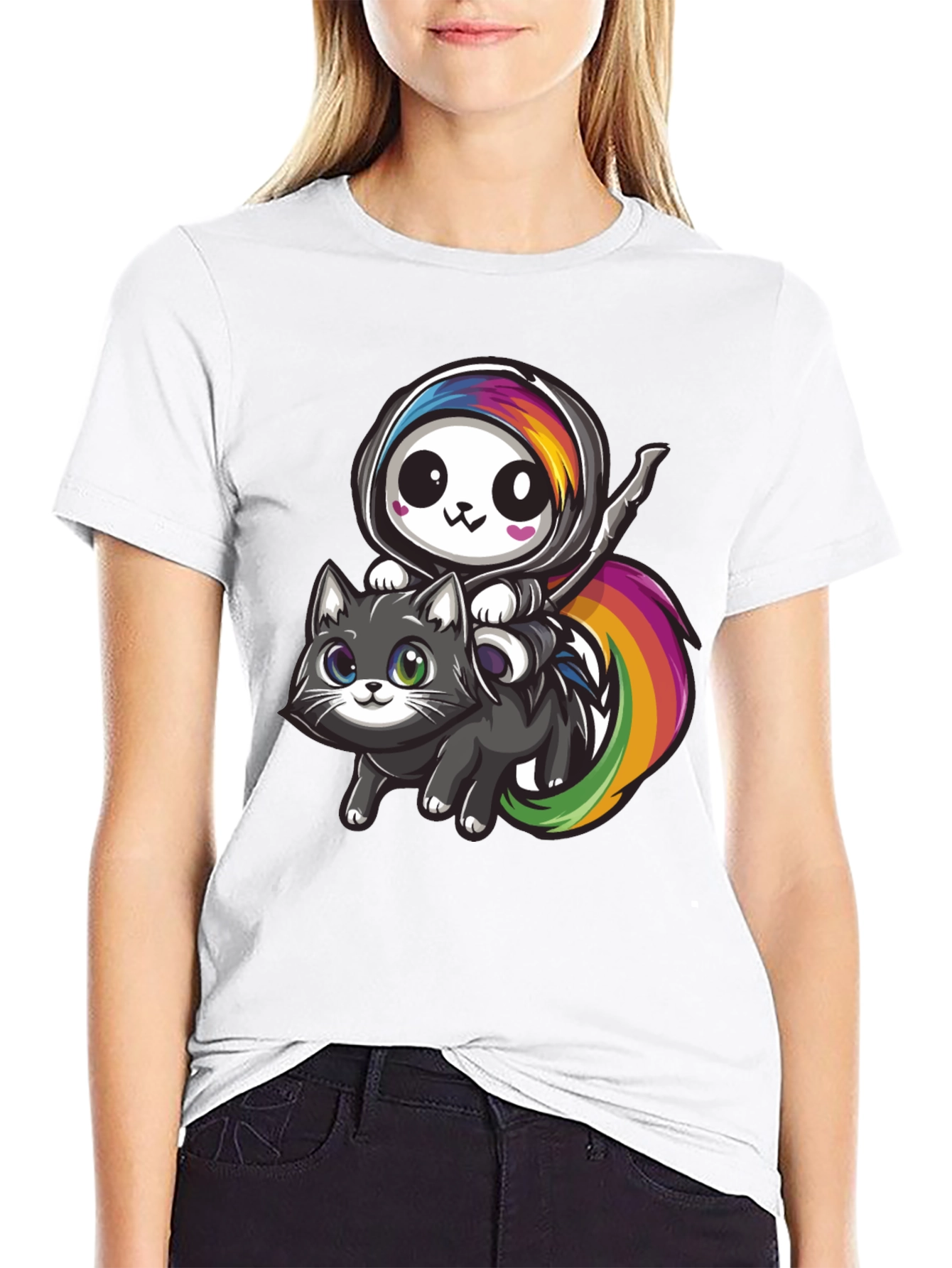 Kawaii Grim Reaper Riding Cat T-Shirt