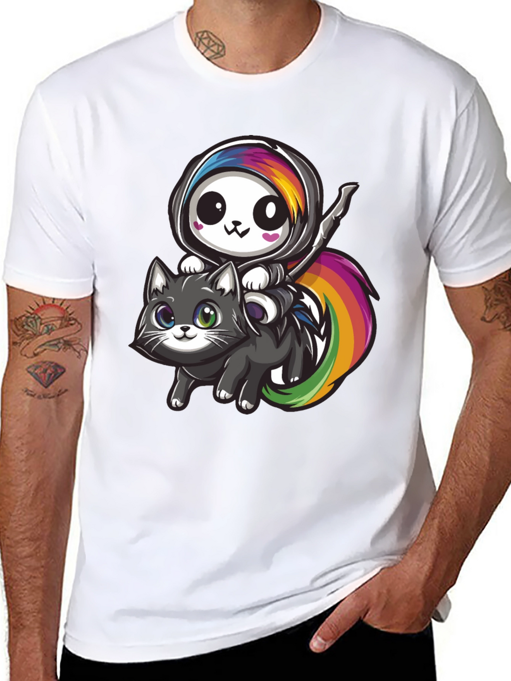 Kawaii Grim Reaper Riding Cat T-Shirt