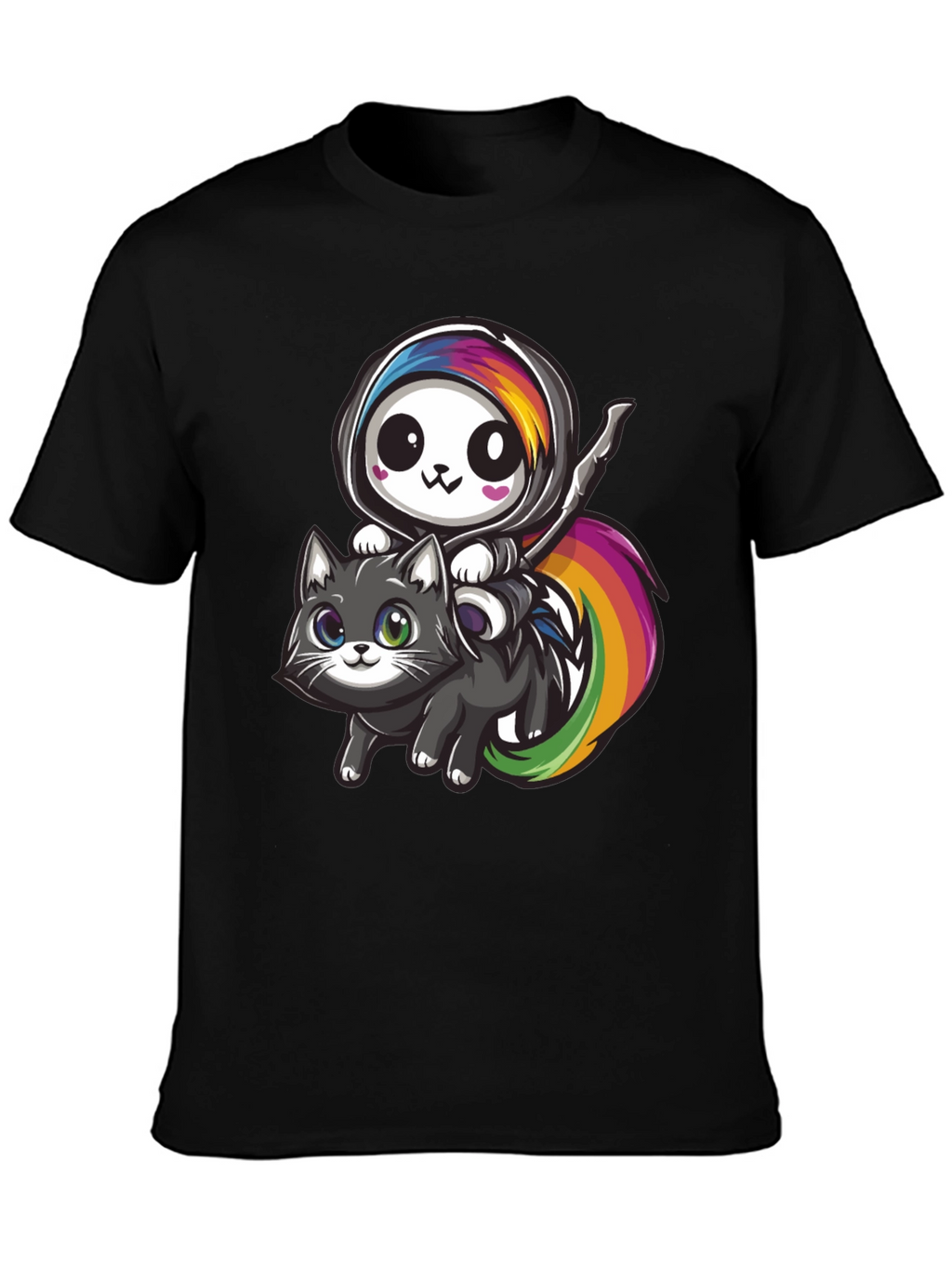 Kawaii Grim Reaper Riding Cat T-Shirt