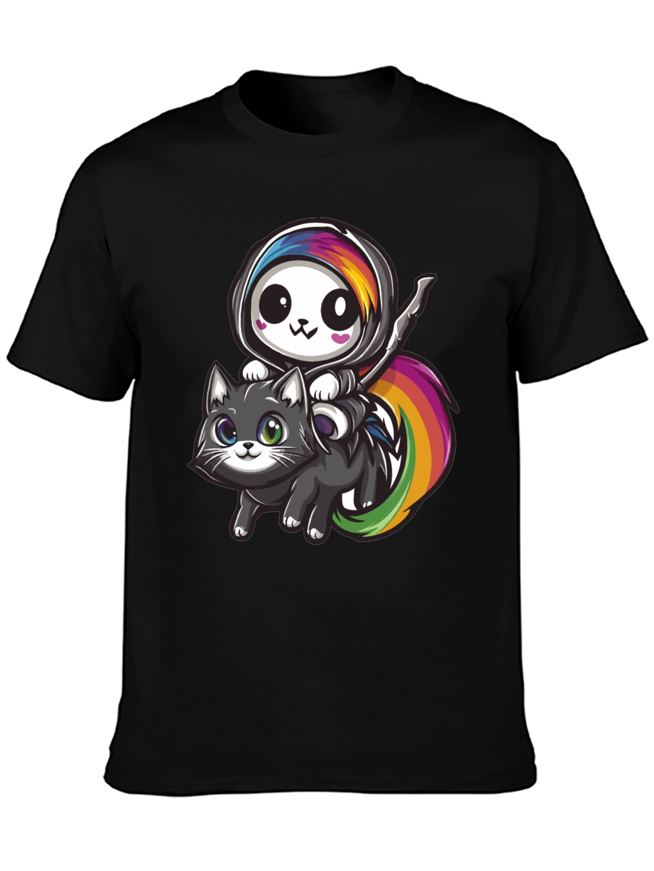 Kawaii Grim Reaper Riding Cat T-Shirt