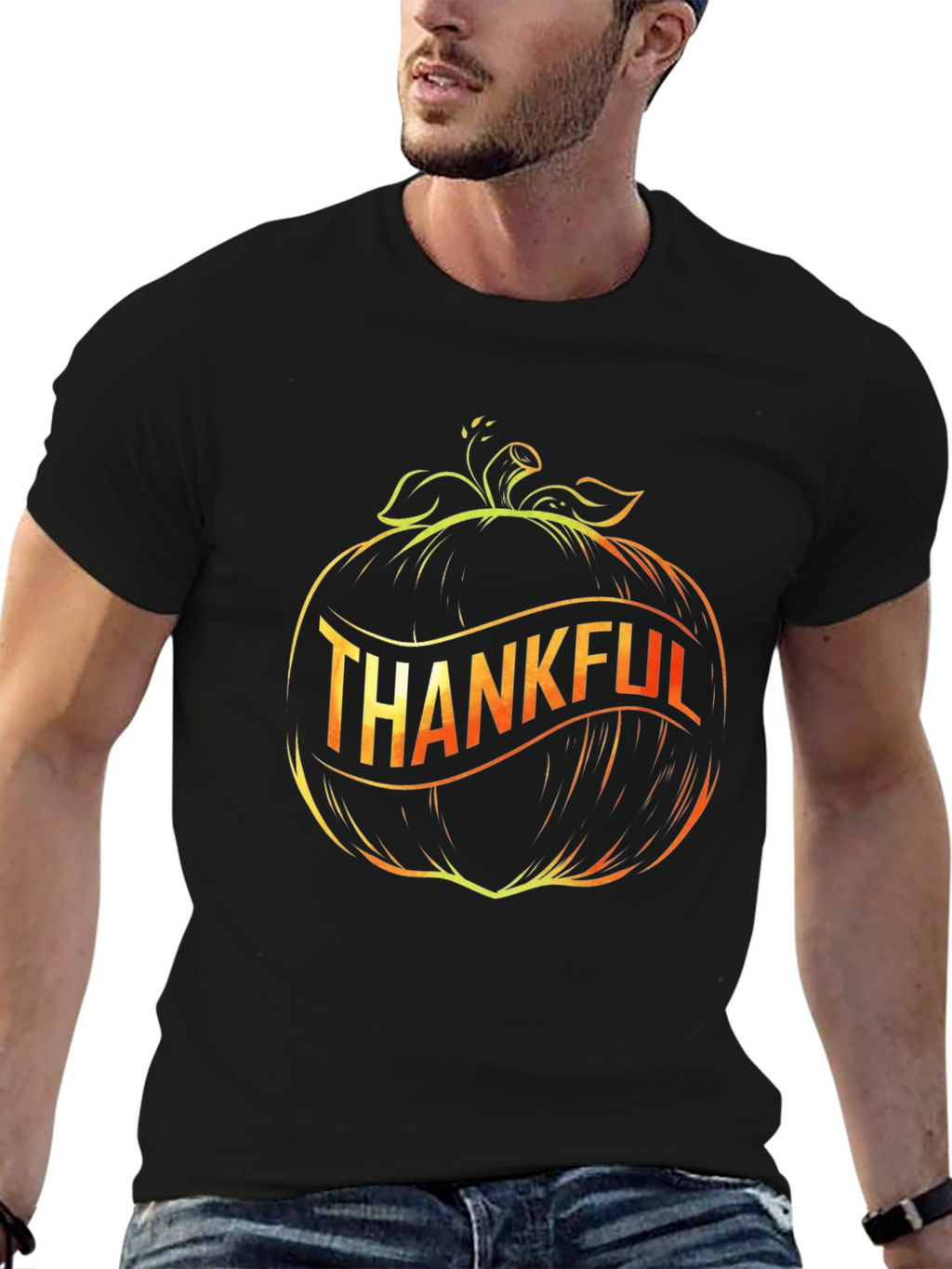 Thankful Pumpkin Graphic Black T-Shirt