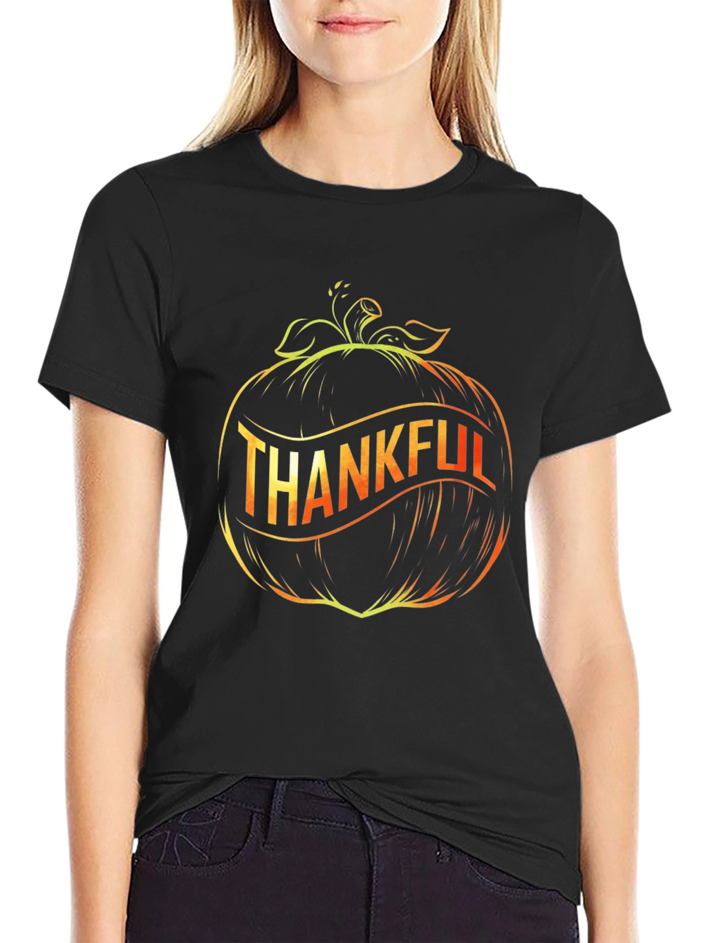 Thankful Pumpkin Graphic Black T-Shirt