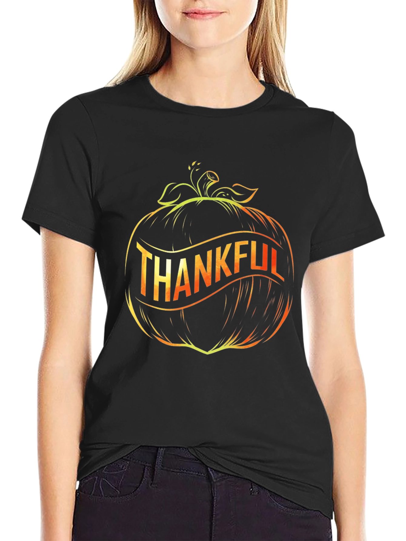 Thankful Pumpkin Graphic Black T-Shirt