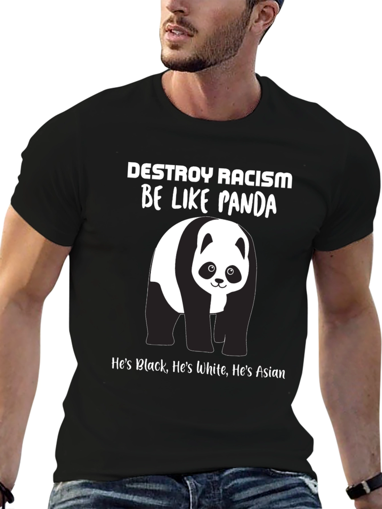 Destroy Racism Panda T-Shirt - Black