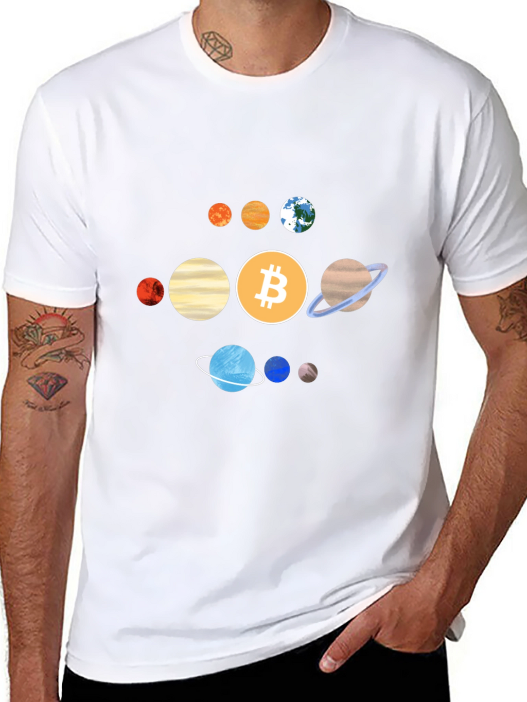 Bitcoin Solar System Graphic Tee - Crypto Planet T-Shirt
