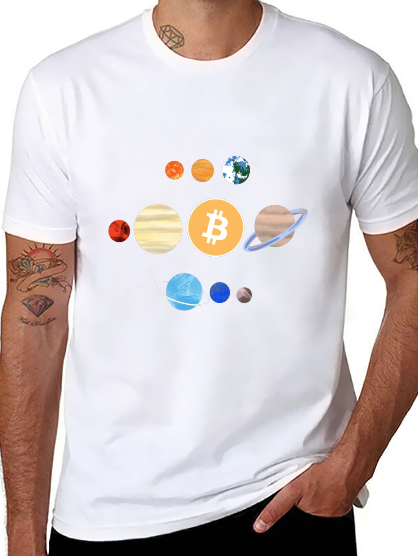 Bitcoin Solar System Graphic Tee - Crypto Planet T-Shirt
