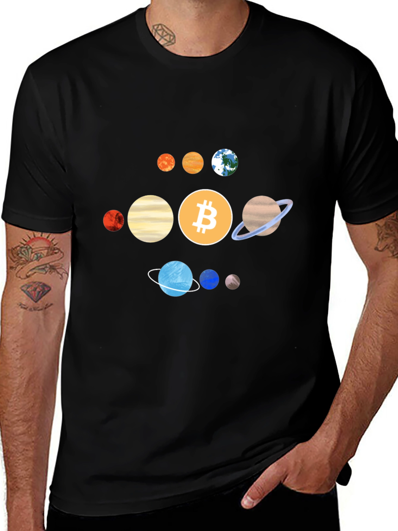 Bitcoin Solar System Graphic Tee - Crypto Planet T-Shirt