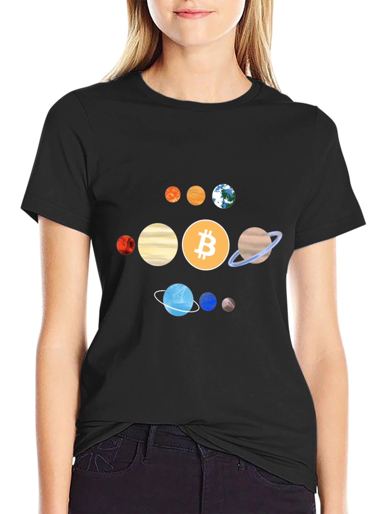 Bitcoin Solar System Graphic Tee - Crypto Planet T-Shirt