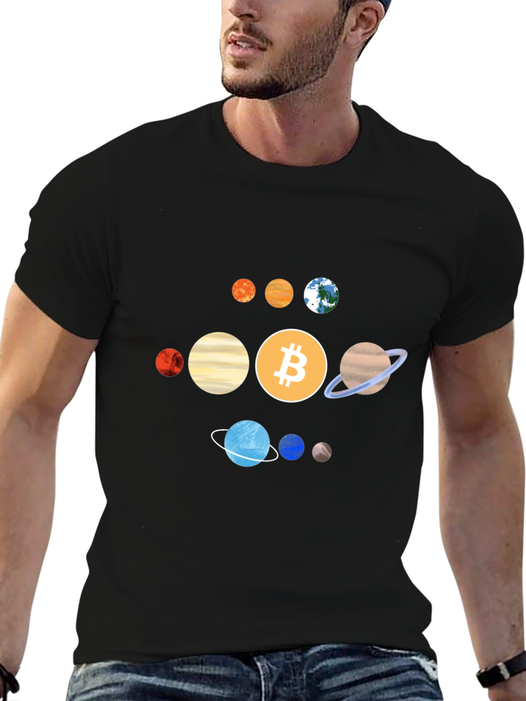 Bitcoin Solar System Graphic Tee - Crypto Planet T-Shirt