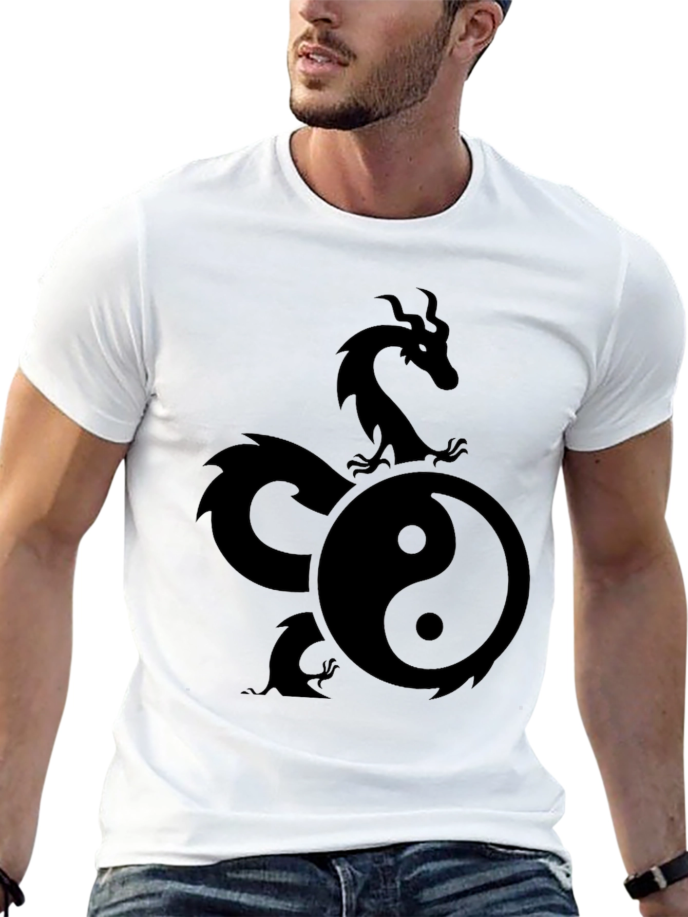 Yin Yang Dragon Graphic Tee - Mens Black T-Shirt