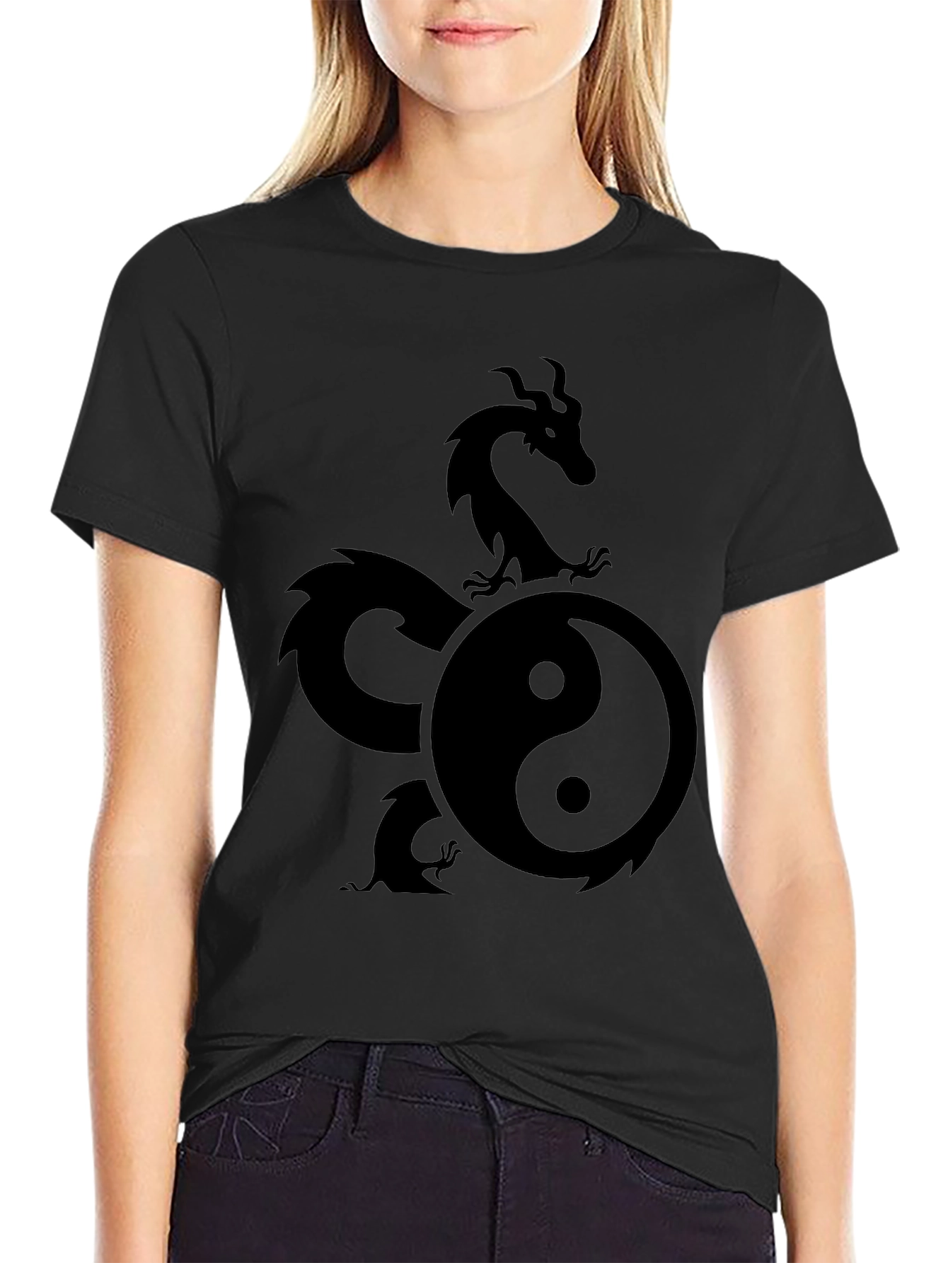 Yin Yang Dragon Graphic Tee - Mens Black T-Shirt