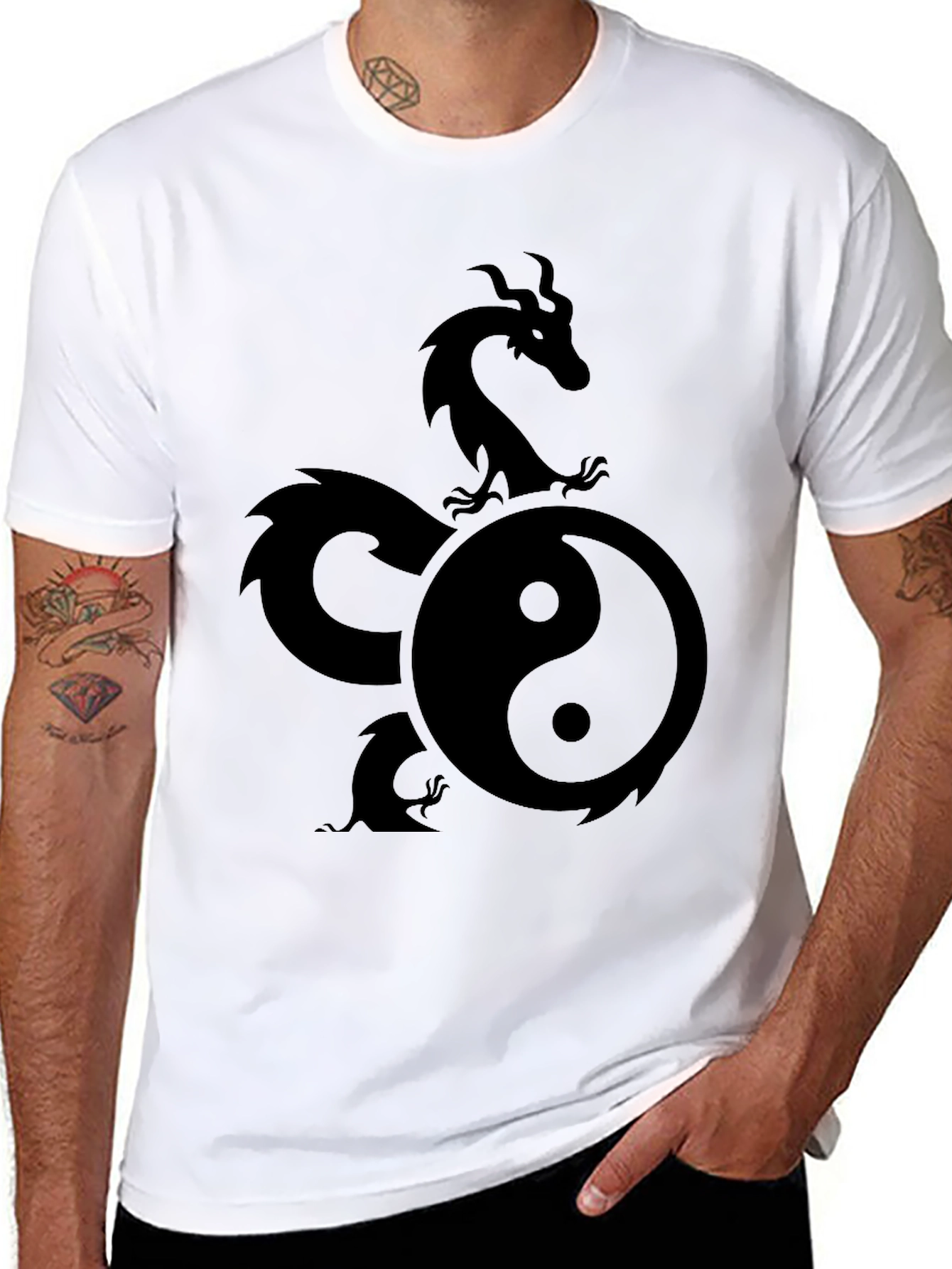 Yin Yang Dragon Graphic Tee - Mens Black T-Shirt