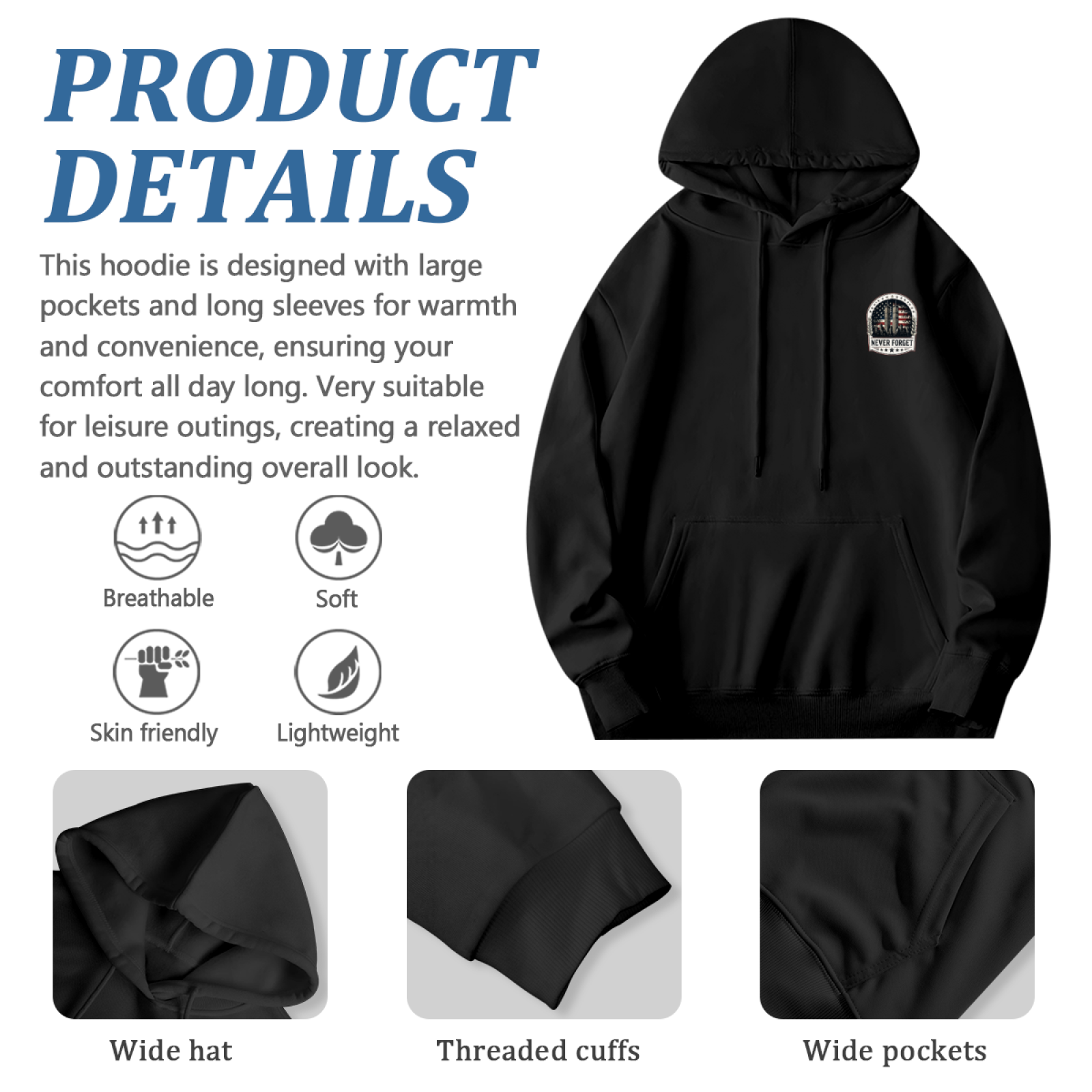 We Will Never Forget 9?11?01 Double?Sided Print Hoodie