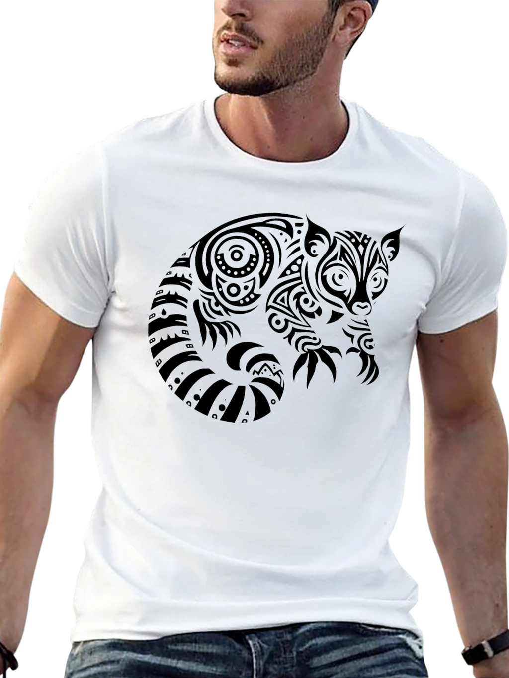 Tribal Red Panda Graphic Black T-Shirt
