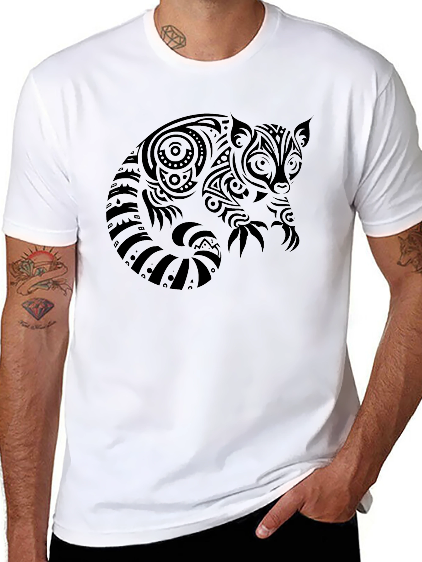 Tribal Red Panda Graphic Black T-Shirt