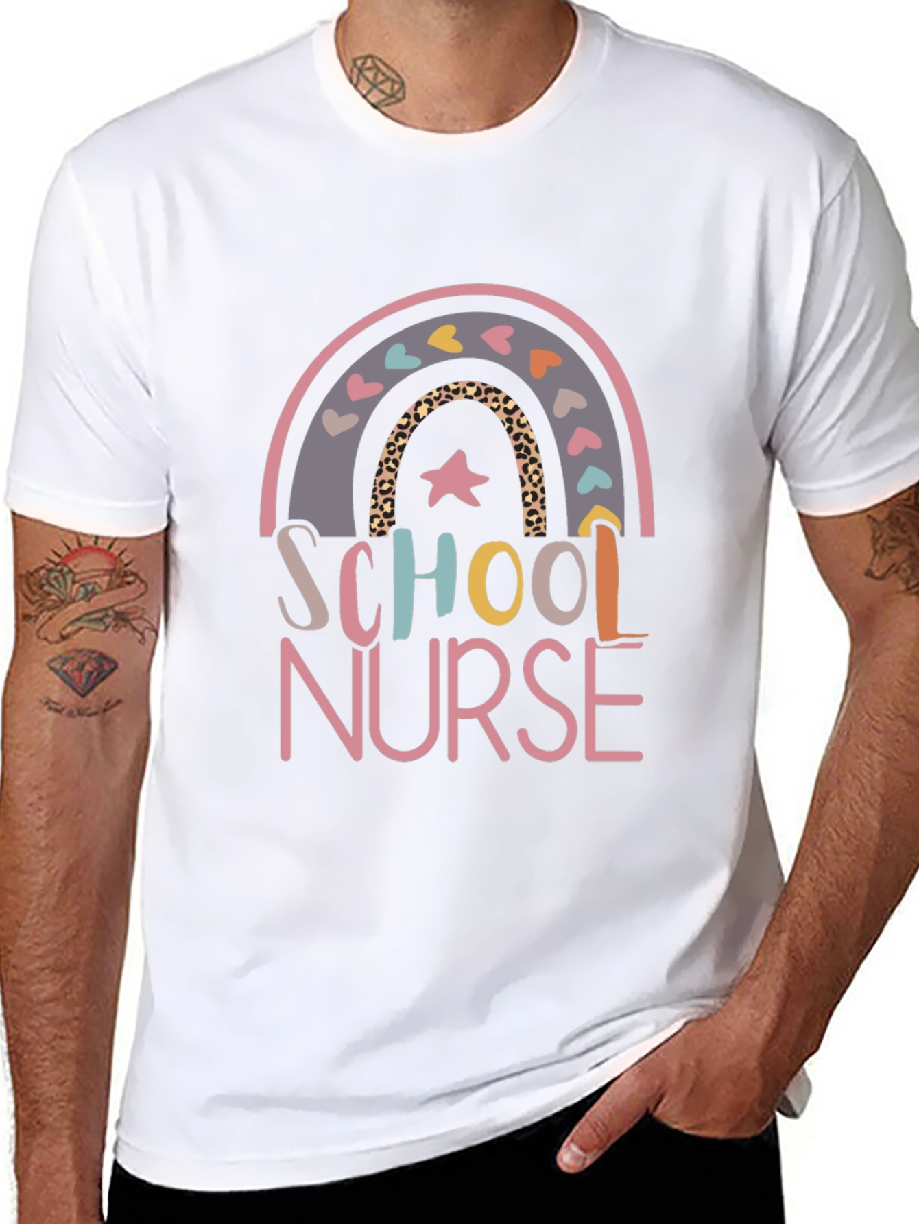 School Nurse Rainbow Graphic Tee