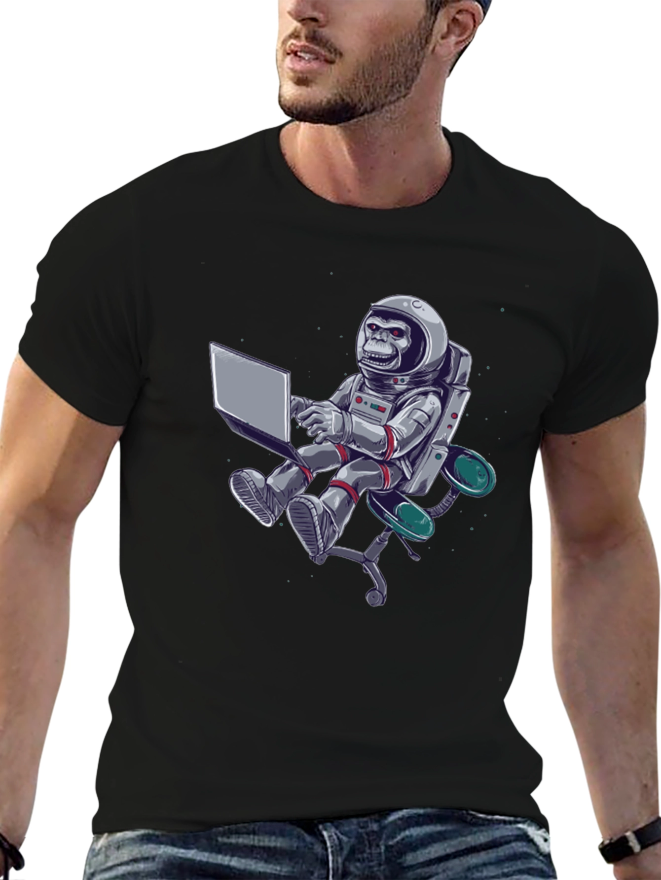 Astronaut Monkey Laptop Graphic Tee